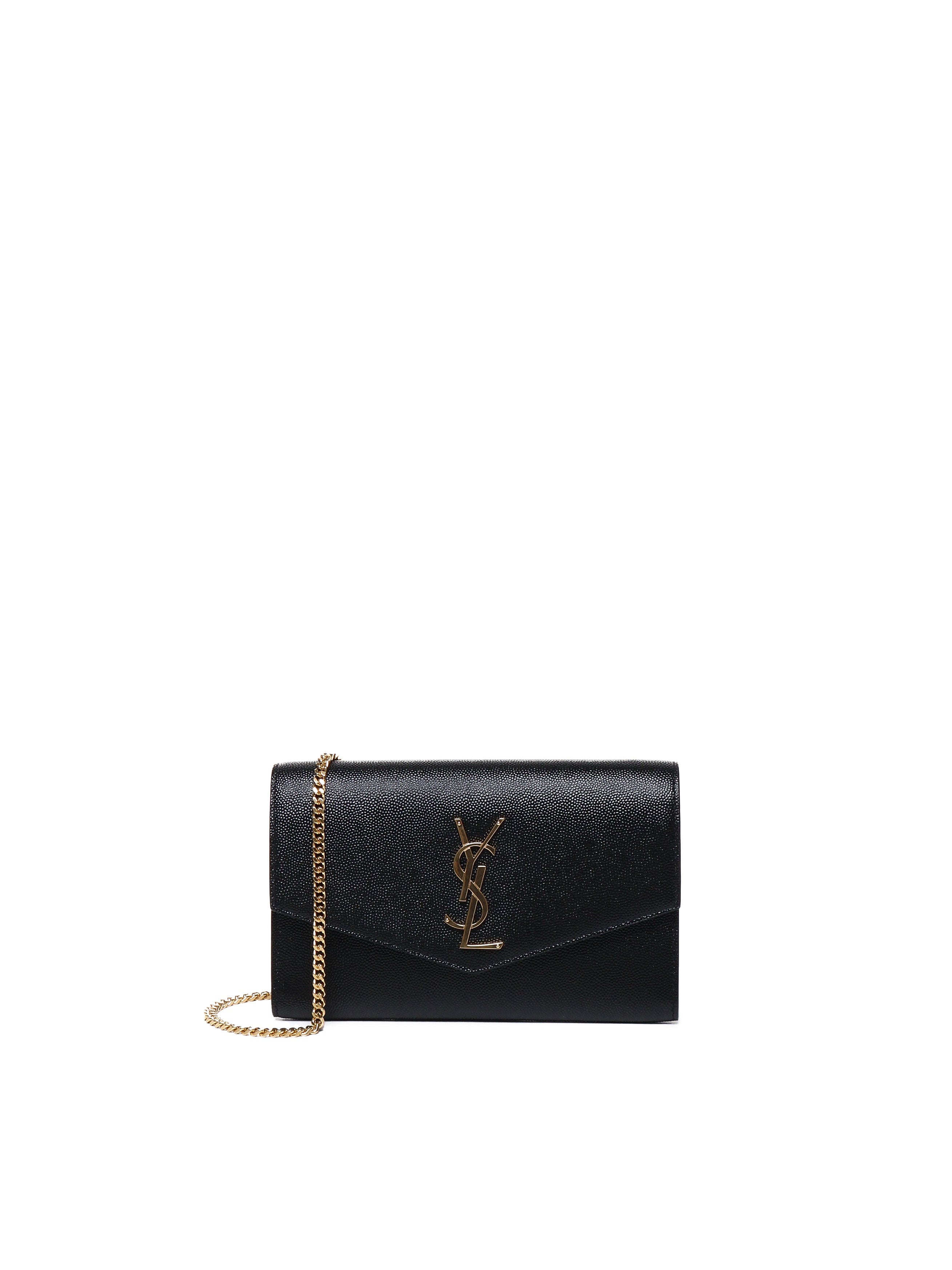 Portafoglio con catena Uptown in pelle goffrata grain de poudre 607788 1GF0J1000 SAINT LAURENT 