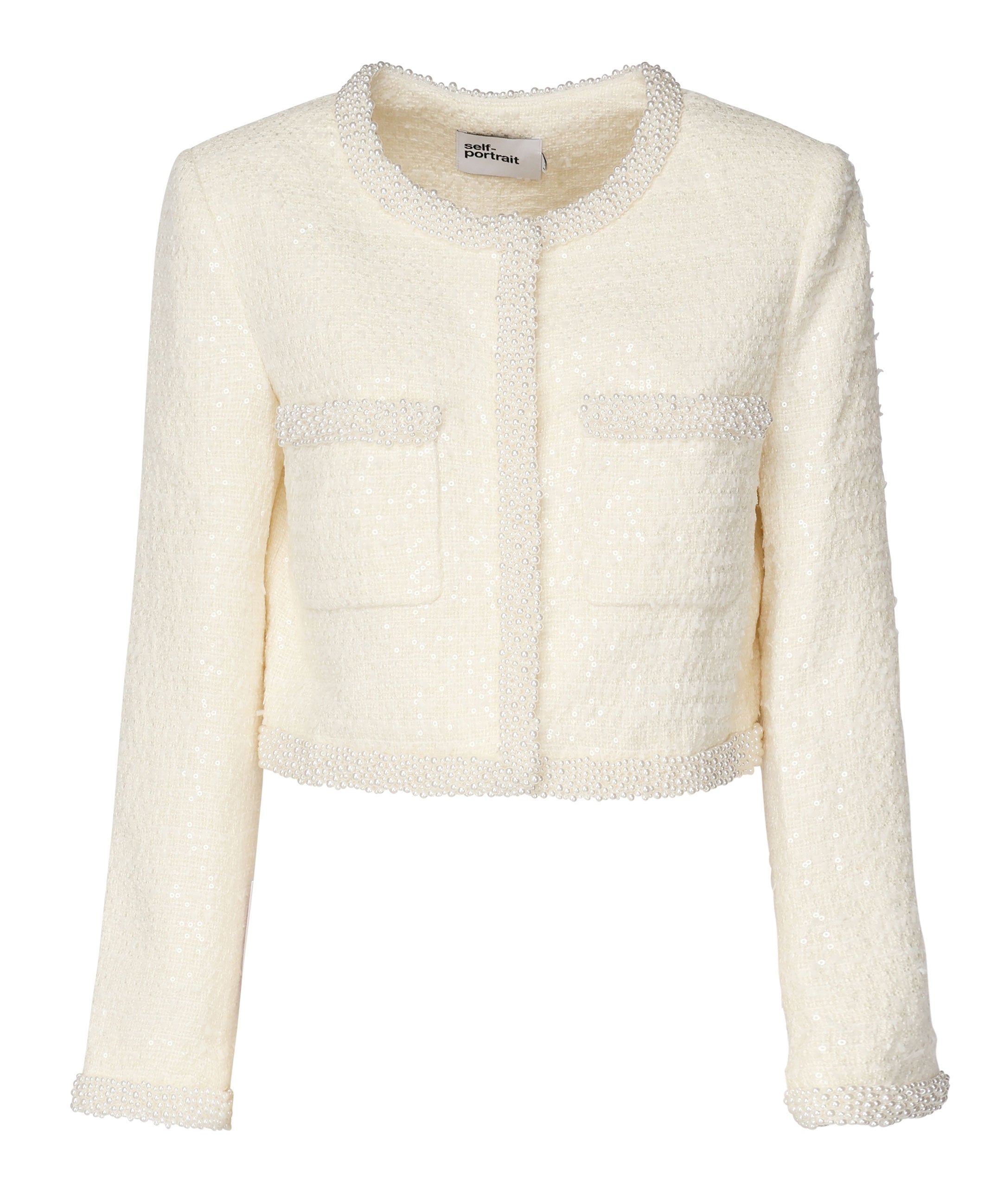Giacca in bouclé crema con bordo di perle RS25164J C SELF-PORTRAIT 