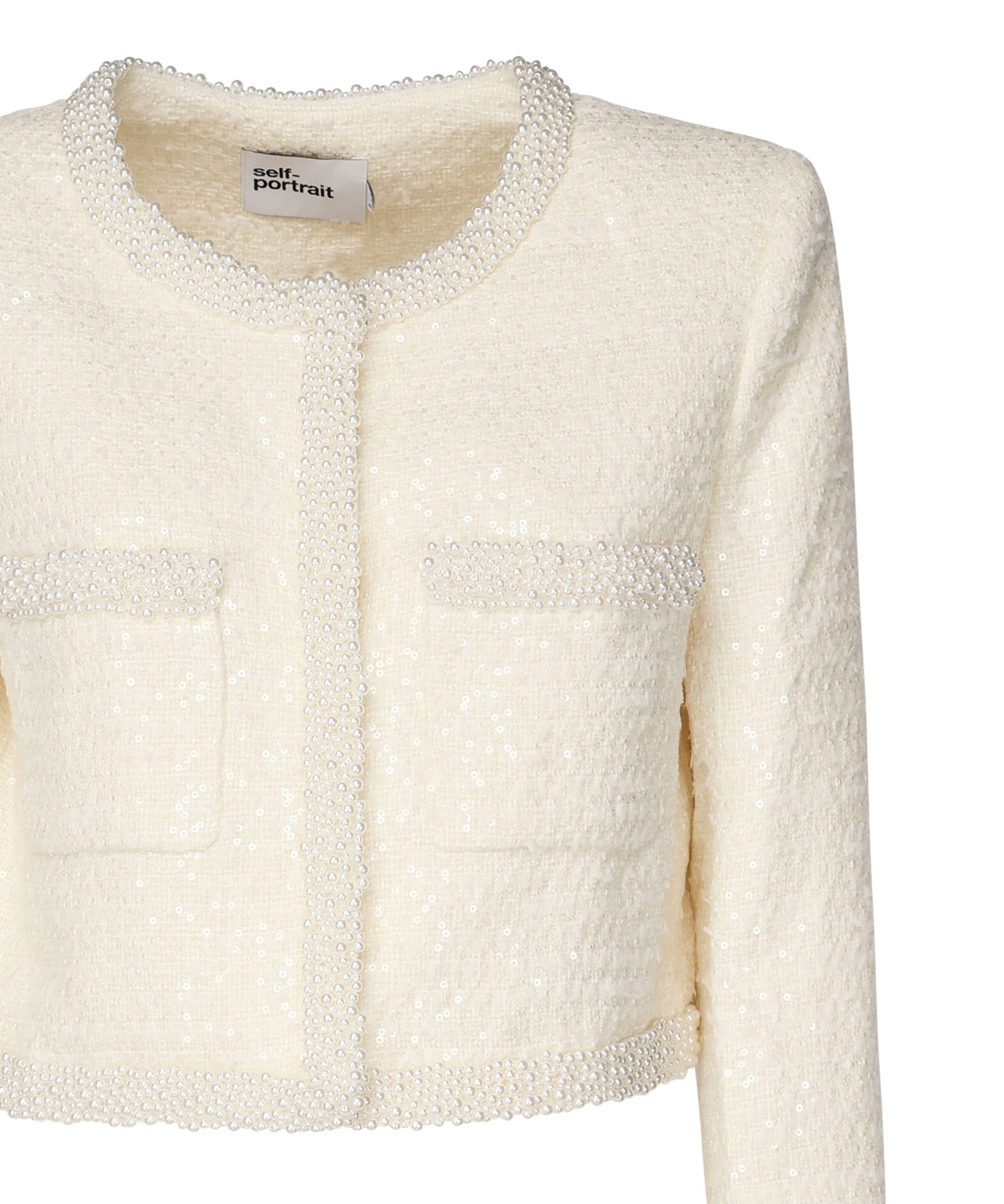 Giacca in bouclé crema con bordo di perle RS25164J C SELF-PORTRAIT 