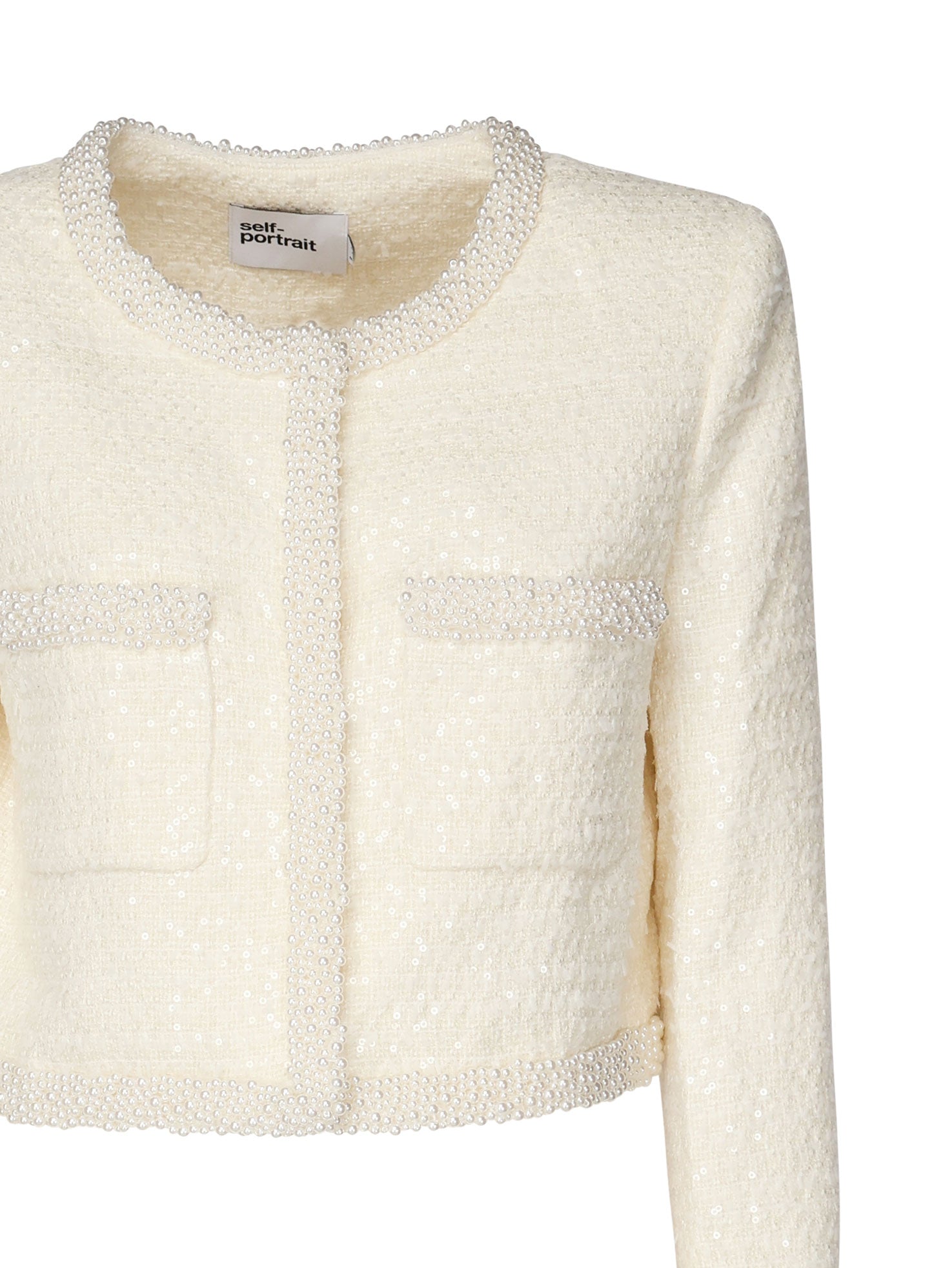 Giacca in bouclé crema con bordo di perle RS25164J C SELF-PORTRAIT 