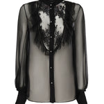 Blusa in chiffon di seta con finiture in pizzo e ruches 6B0AB7J0 2UP0NO VALENTINO GARAVANI 