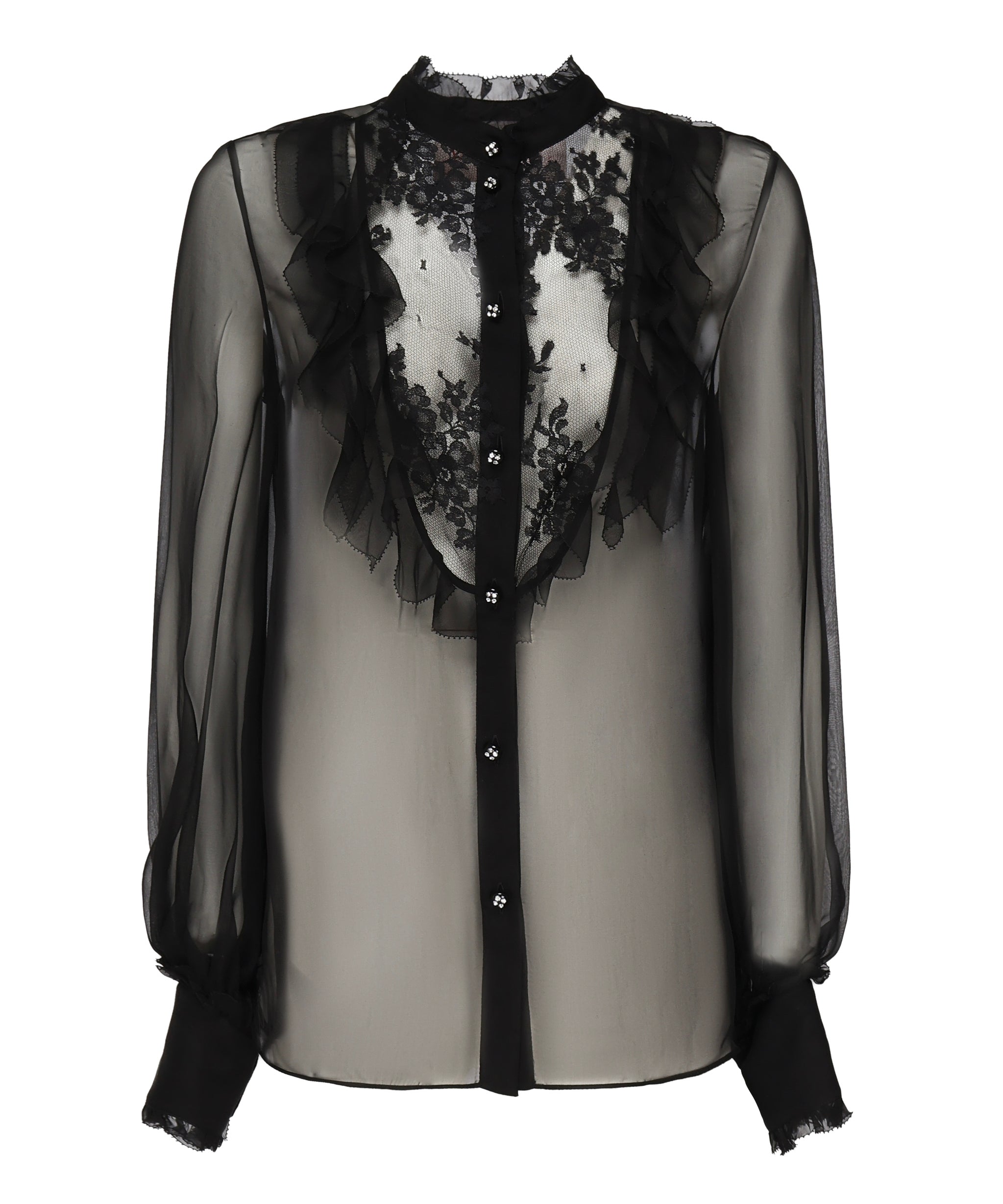 Blusa in chiffon di seta con finiture in pizzo e ruches 6B0AB7J0 2UP0NO VALENTINO GARAVANI 