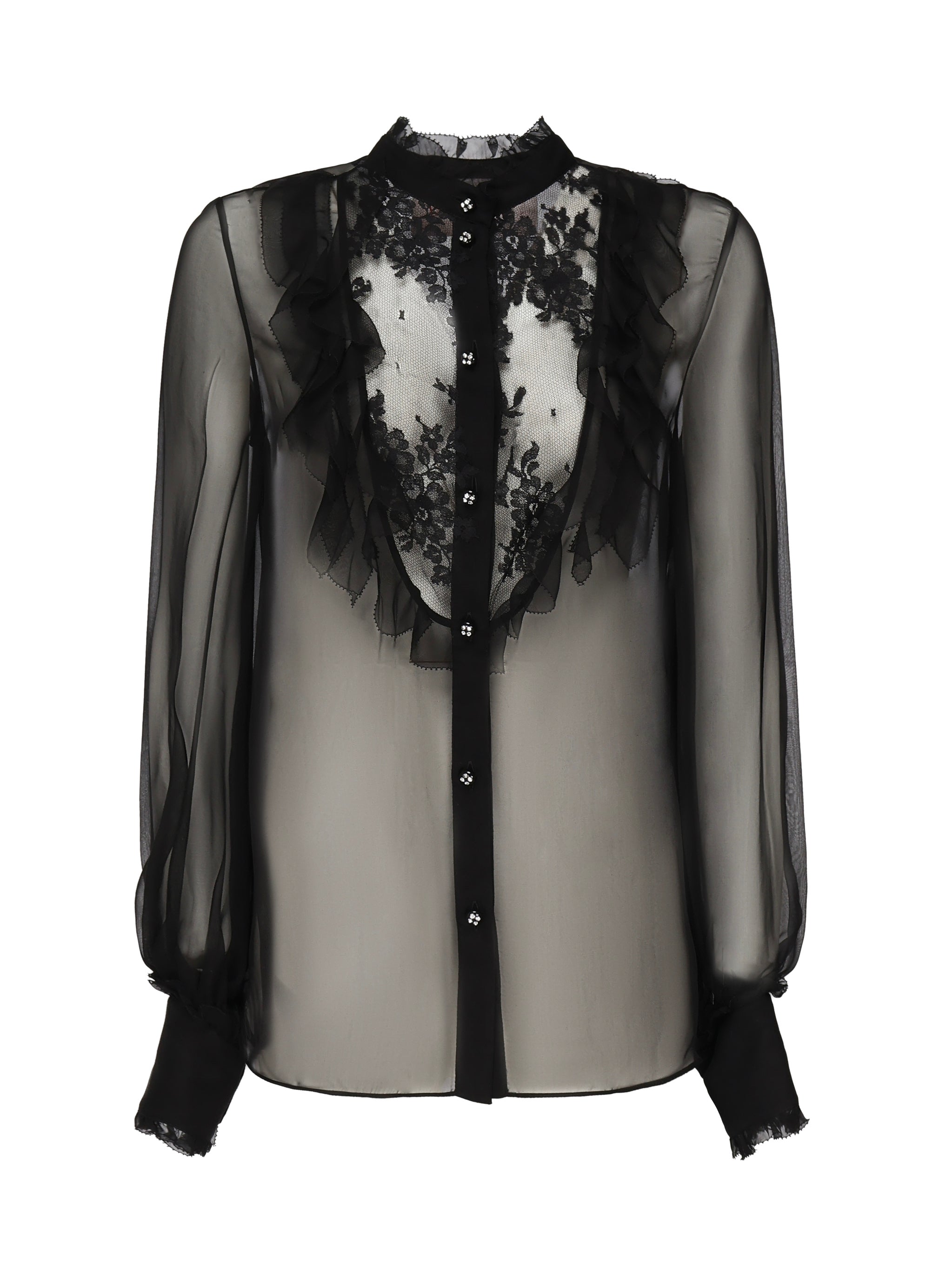 Blusa in chiffon di seta con finiture in pizzo e ruches 6B0AB7J0 2UP0NO VALENTINO GARAVANI 