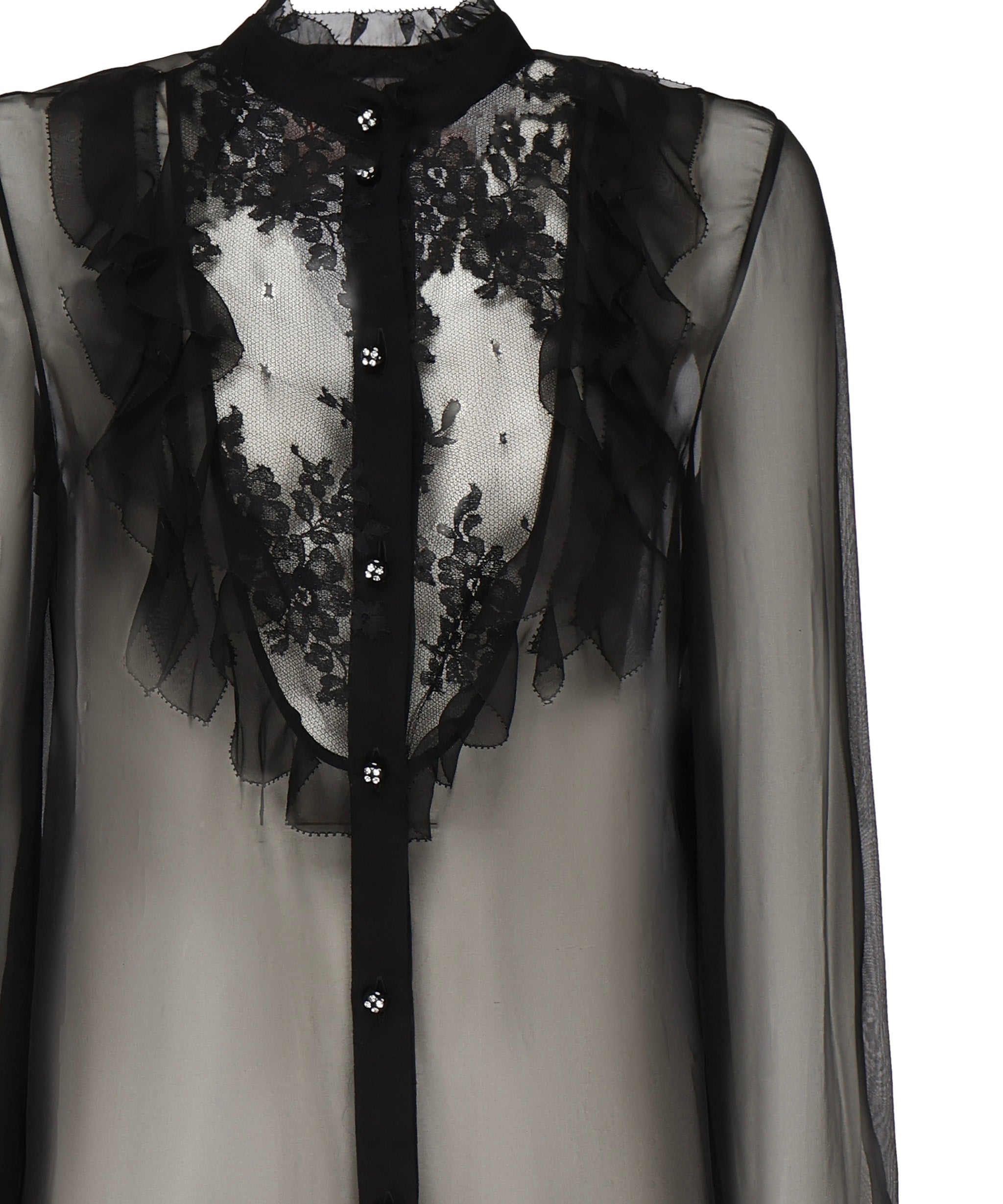 Blusa in chiffon di seta con finiture in pizzo e ruches 6B0AB7J0 2UP0NO VALENTINO GARAVANI 