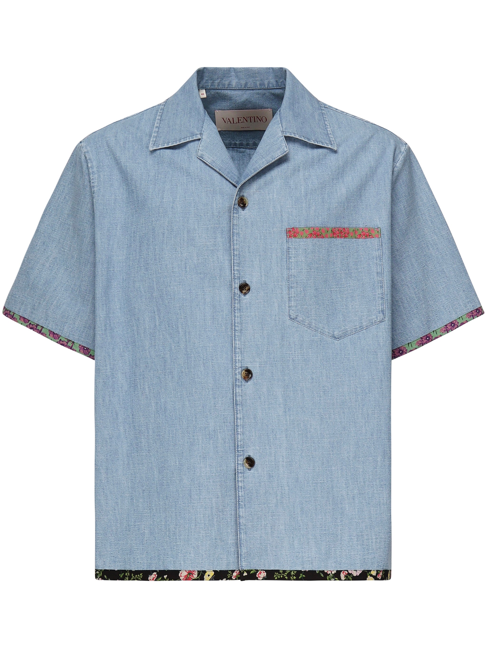 Camicia in denim con finiture stampa floreale 6V0DB04L ALM508 VALENTINO GARAVANI 