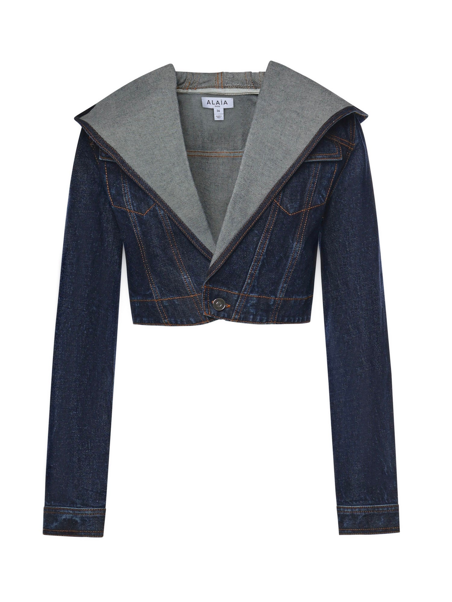 Giacca corta con cappuccio in denim AA9V0306D014C A24 ALAIA 