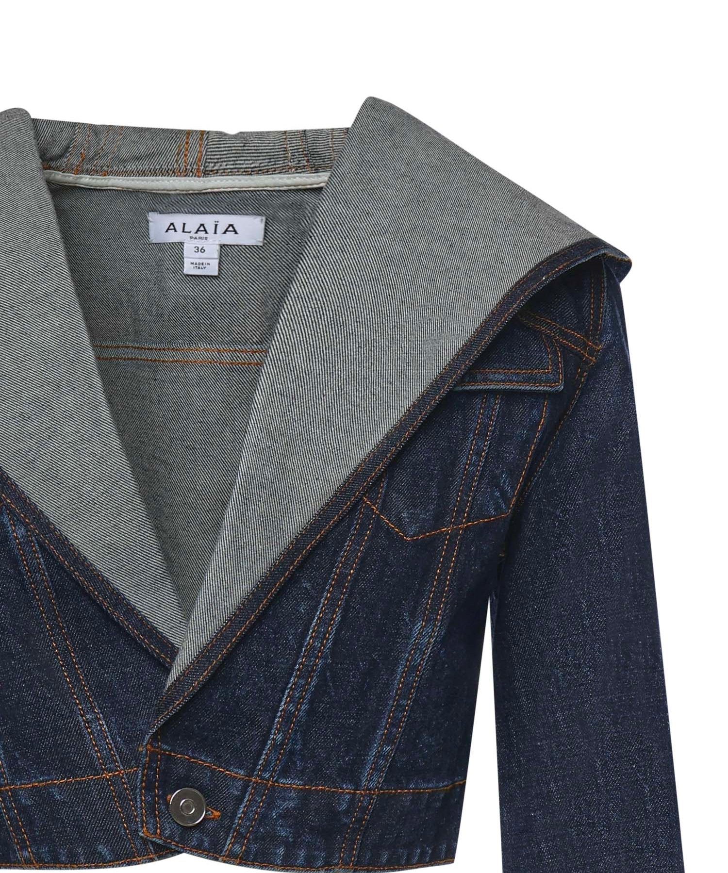 Giacca corta con cappuccio in denim AA9V0306D014C A24 ALAIA 