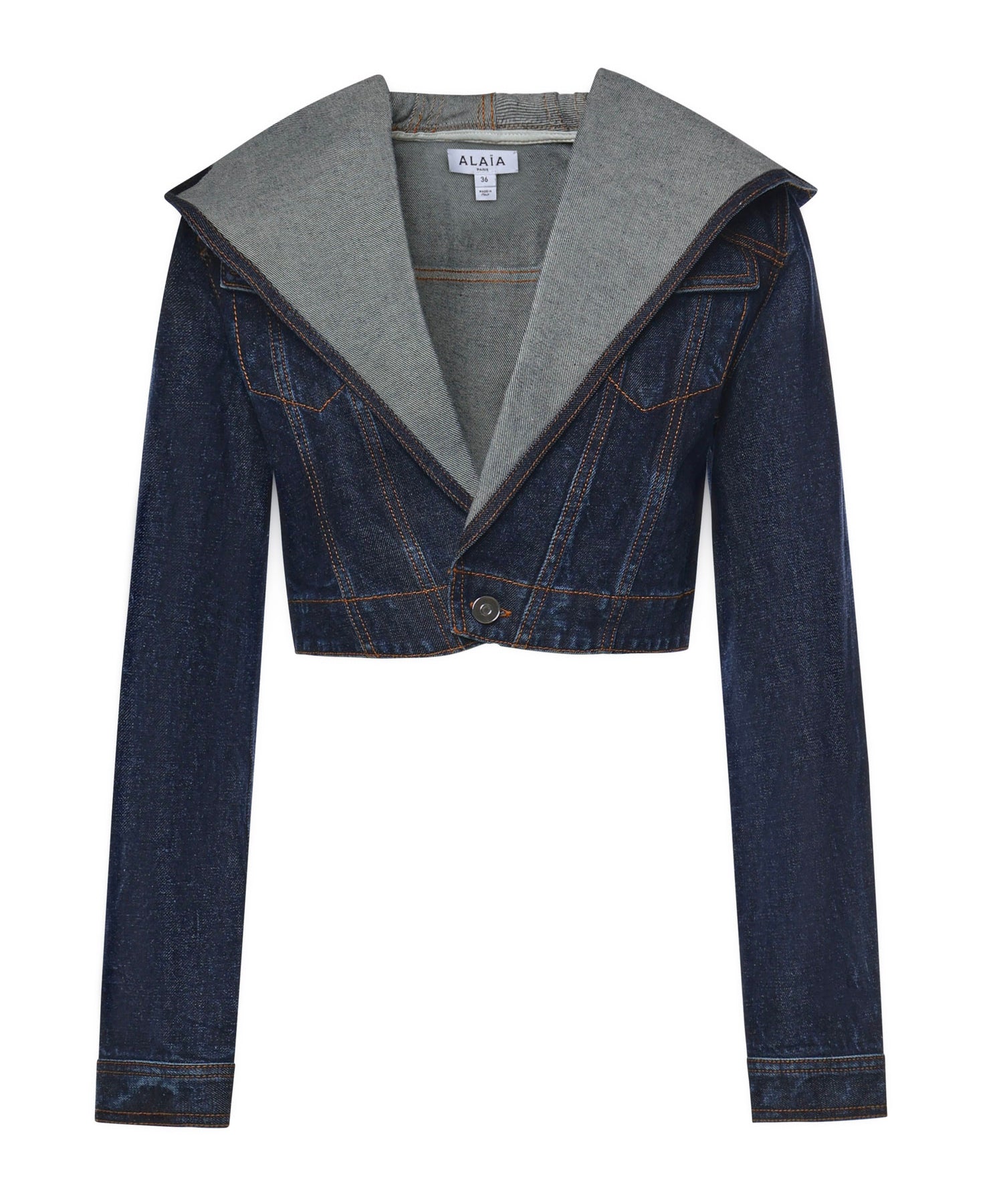 Giacca corta con cappuccio in denim AA9V0306D014C A24 ALAIA 