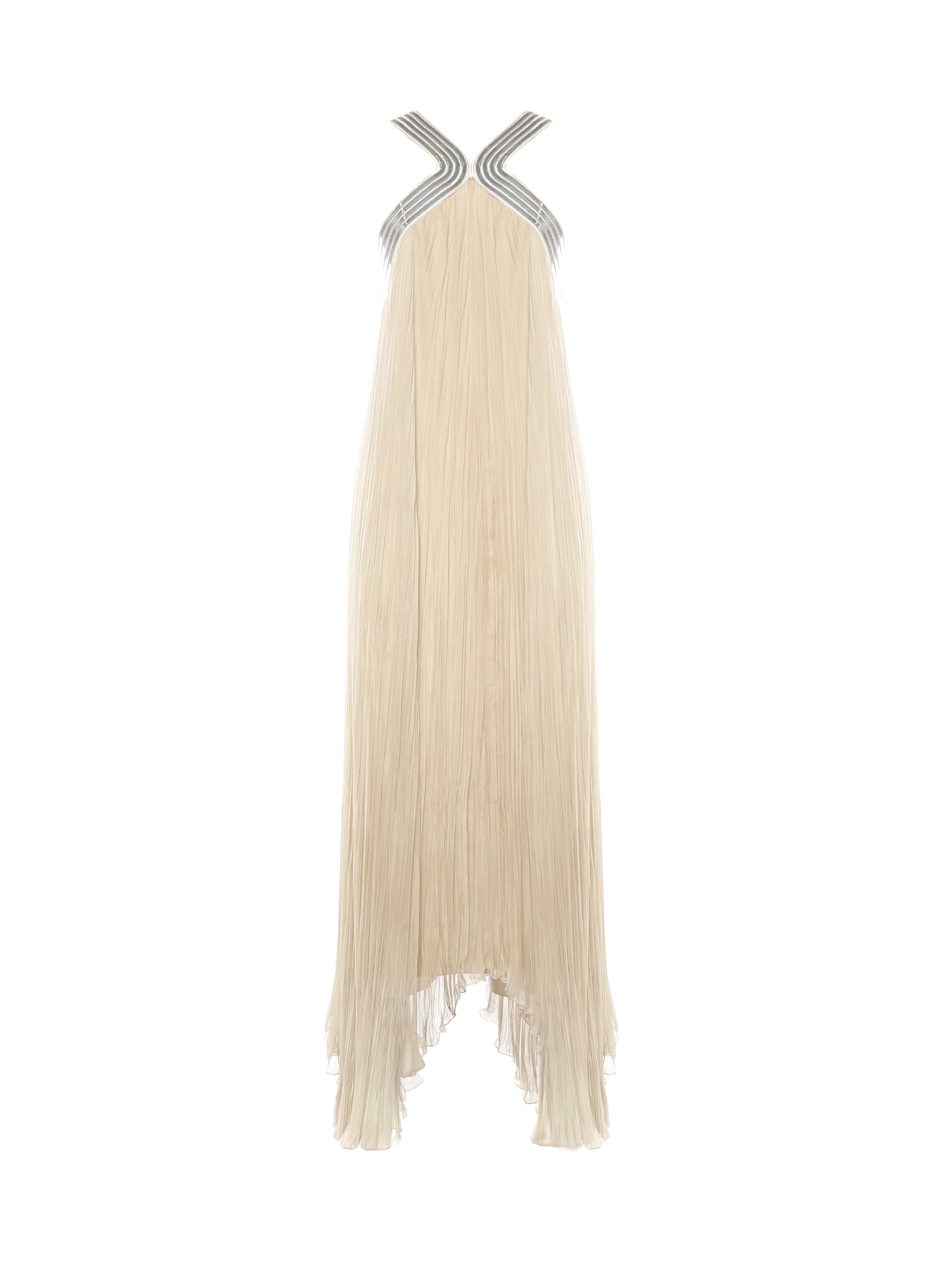 Abito lungo in chiffon plissé con ricami metallici A0426115 1471 ALBERTA FERRETTI 