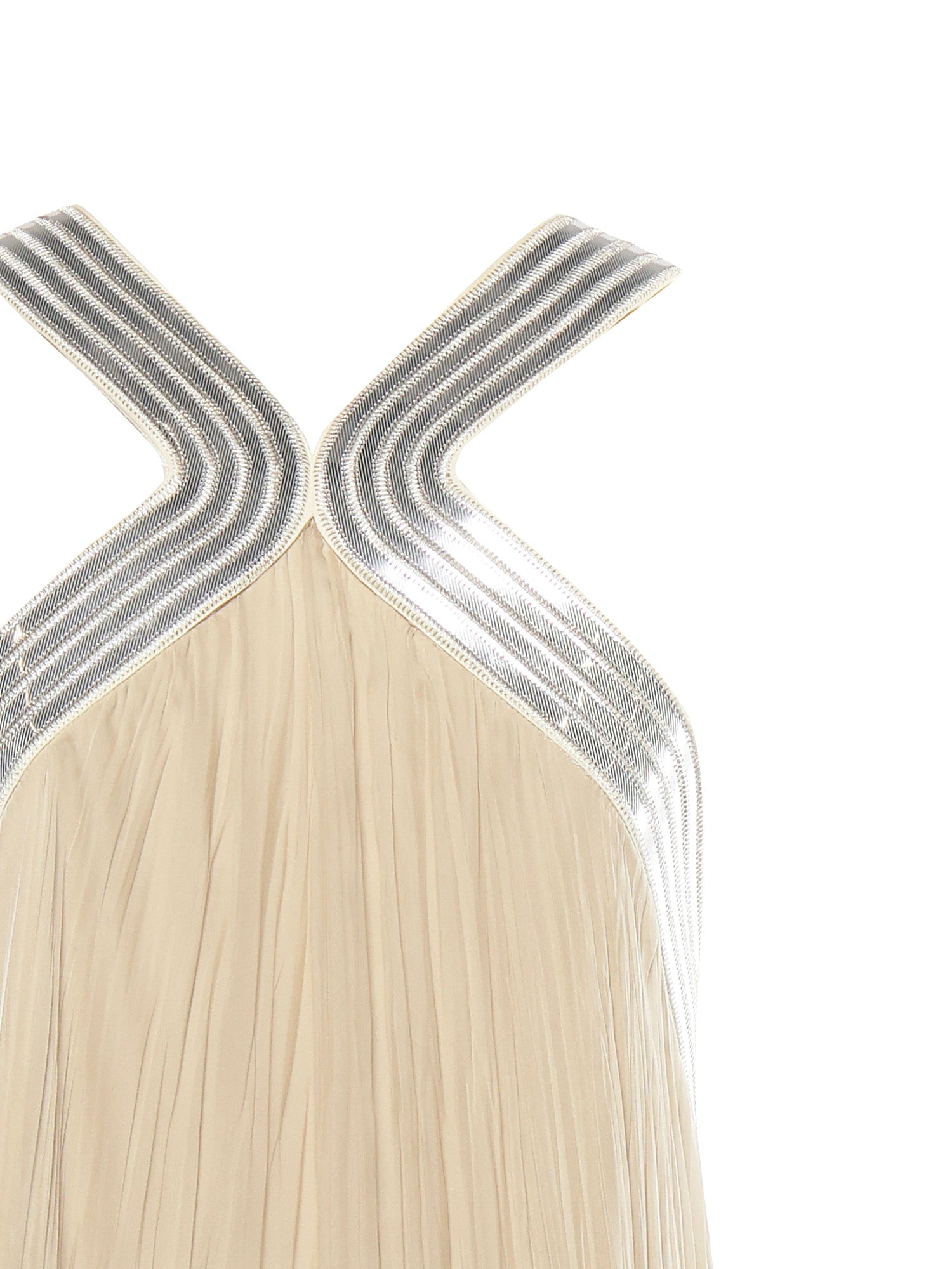 Abito lungo in chiffon plissé con ricami metallici A0426115 1471 ALBERTA FERRETTI 