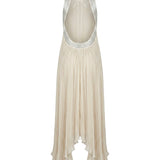 Abito lungo in chiffon plissé con ricami metallici A0426115 1471 ALBERTA FERRETTI 