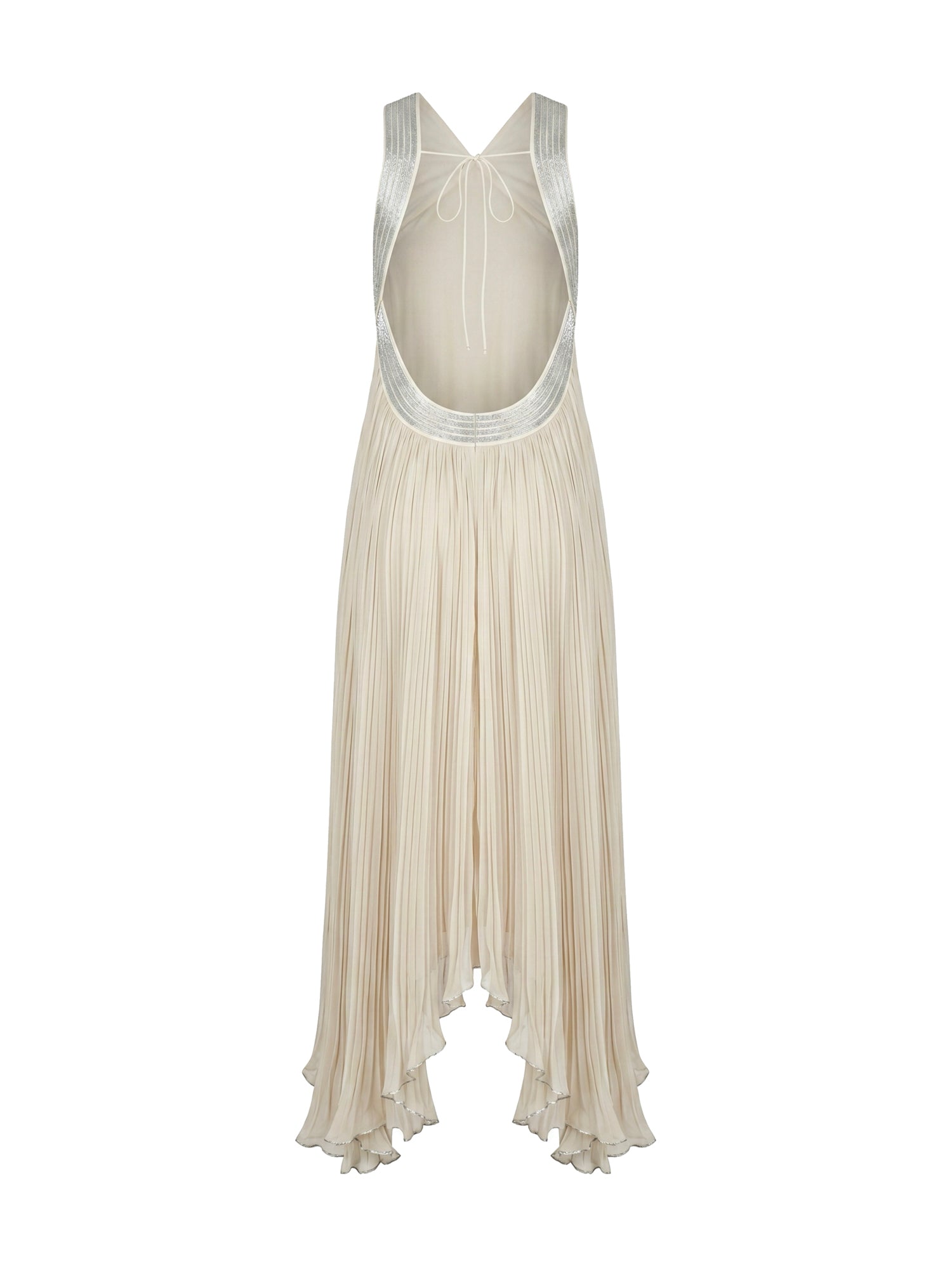 Abito lungo in chiffon plissé con ricami metallici A0426115 1471 ALBERTA FERRETTI 