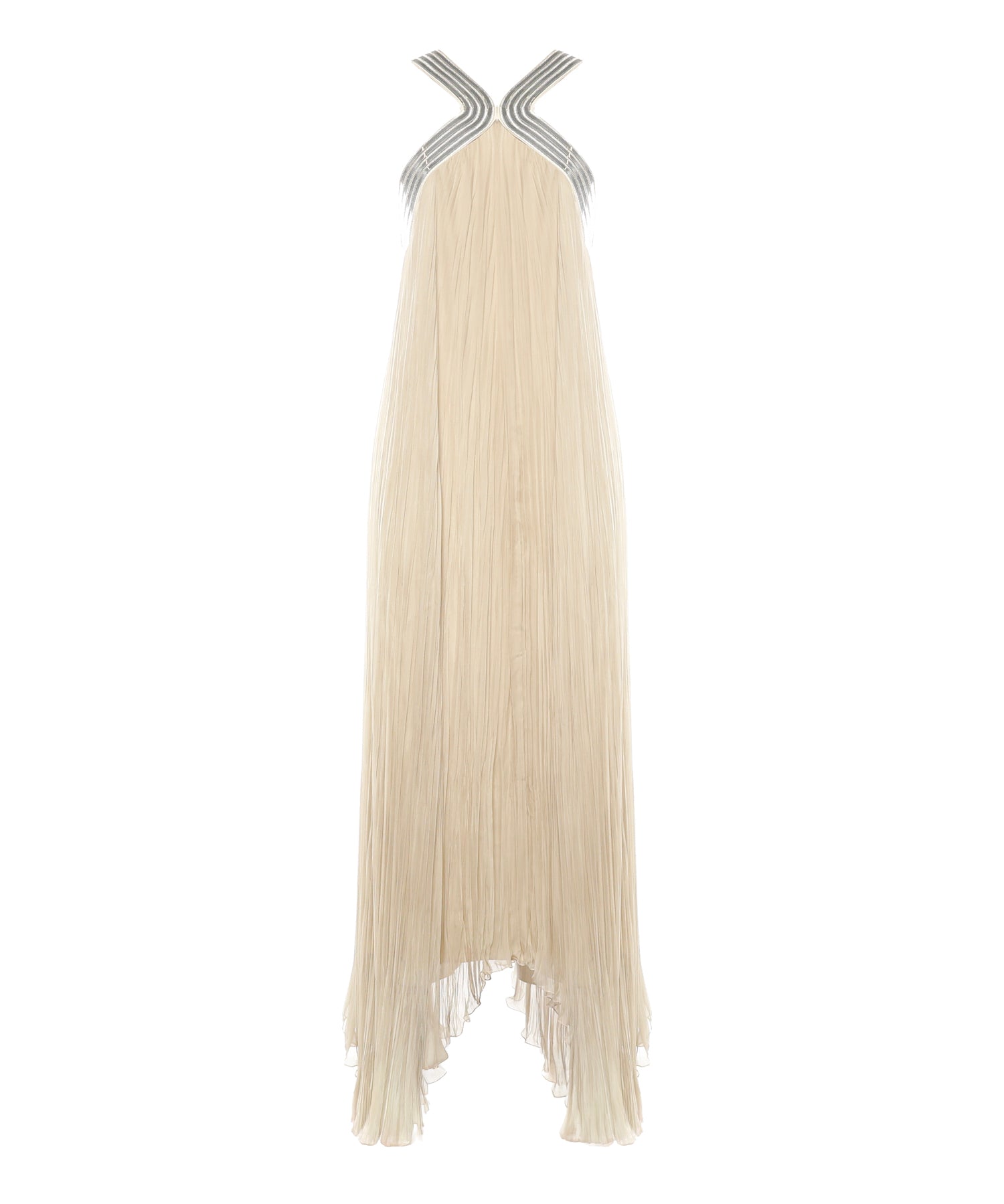Abito lungo in chiffon plissé con ricami metallici A0426115 1471 ALBERTA FERRETTI 