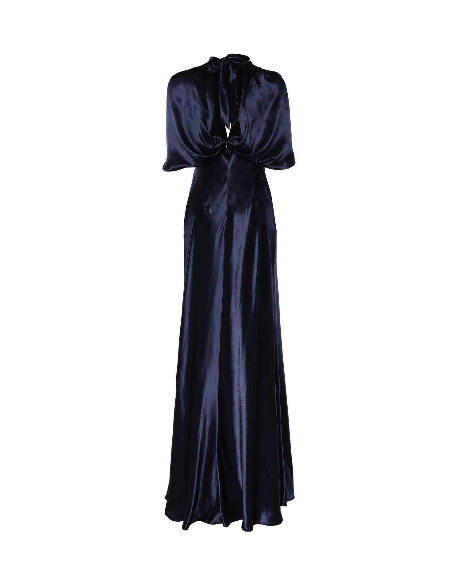 Abito lungo in raso con maniche a mantellina A04301627 0290 ALBERTA FERRETTI 