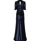 Abito lungo in raso con maniche a mantellina A04301627 0290 ALBERTA FERRETTI 