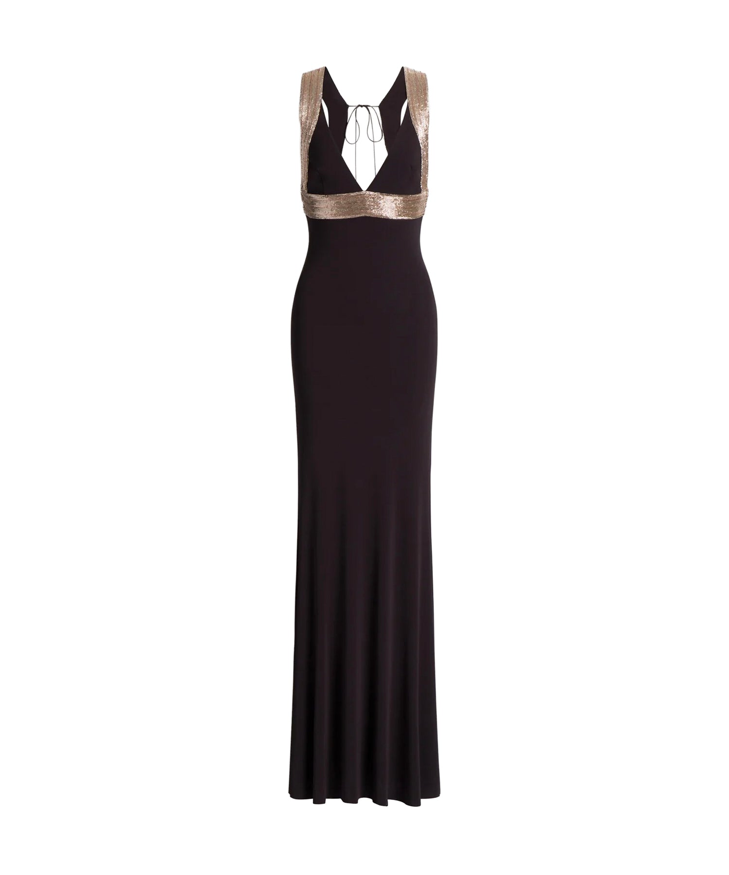 Abito lungo con dettagli ricamati a contrasto A0460124 0102 ALBERTA FERRETTI 