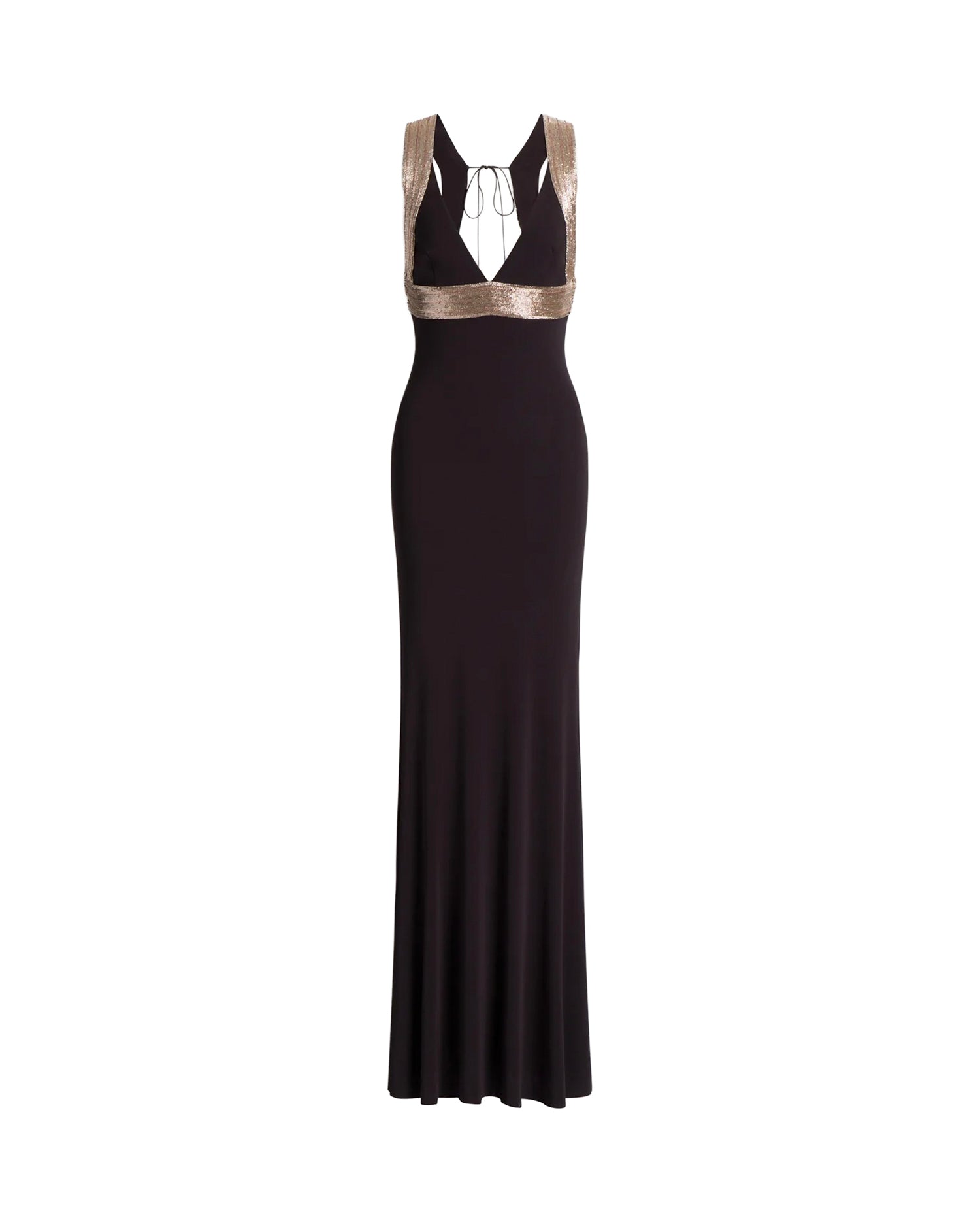 Abito lungo con dettagli ricamati a contrasto A0460124 0102 ALBERTA FERRETTI 