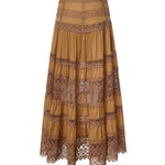 Gonna lunga Serza in voile di cotone e pizzo<BR/> 261402 CINNAMON CHARO RUIZ 