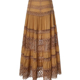 Gonna lunga Serza in voile di cotone e pizzo<BR/> 261402 CINNAMON CHARO RUIZ 