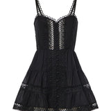 Miniabito Lenora in voile di cotone e pizzo 261603 BLACK CHARO RUIZ 