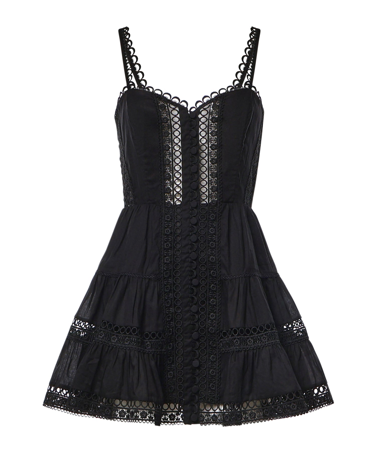Miniabito Lenora in voile di cotone e pizzo 261603 BLACK CHARO RUIZ 