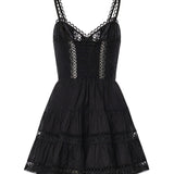 Miniabito Lenora in voile di cotone e pizzo 261603 BLACK CHARO RUIZ 