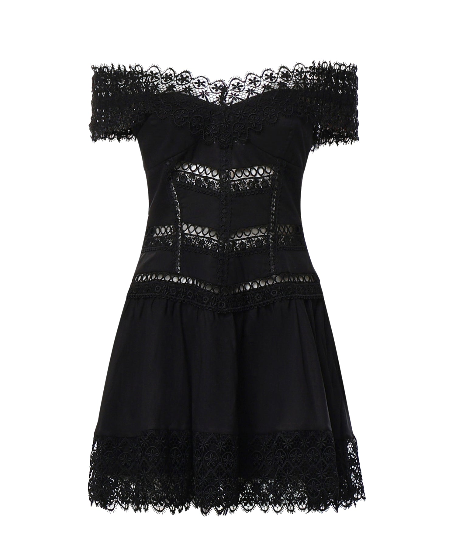 Miniabito Eliane in voile di cotone e pizzo<BR/> 261605 BLACK CHARO RUIZ 