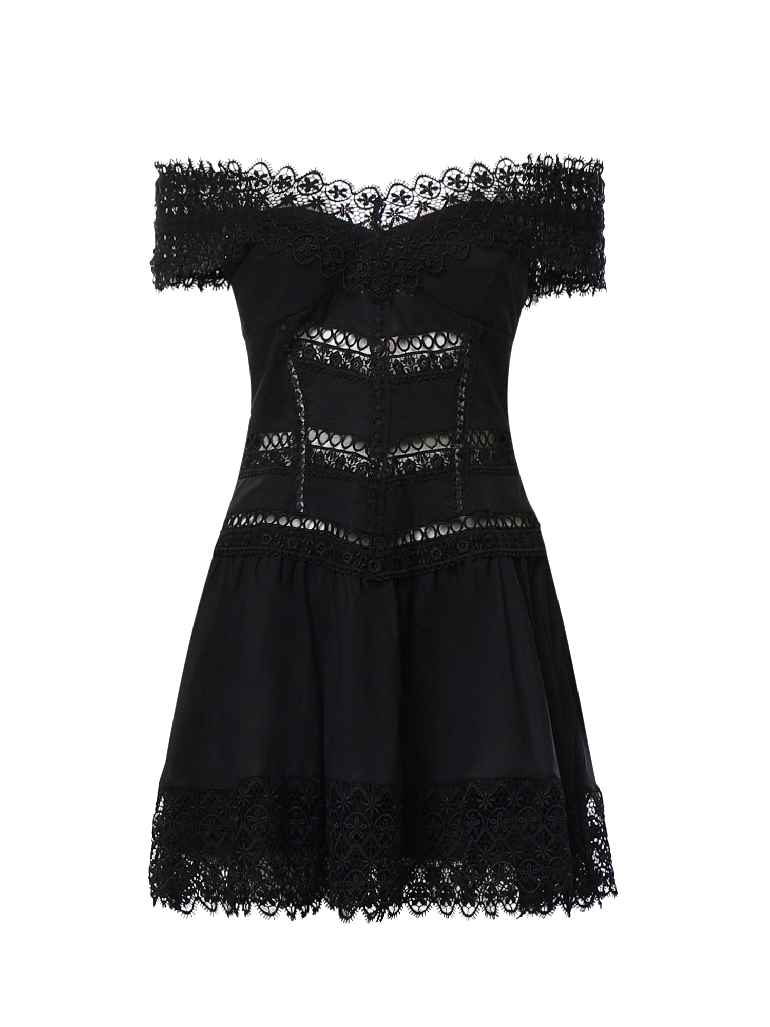 Miniabito Eliane in voile di cotone e pizzo<BR/> 261605 BLACK CHARO RUIZ 