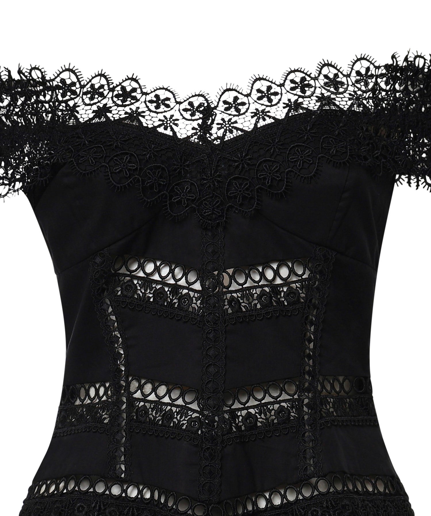 Miniabito Eliane in voile di cotone e pizzo<BR/> 261605 BLACK CHARO RUIZ 