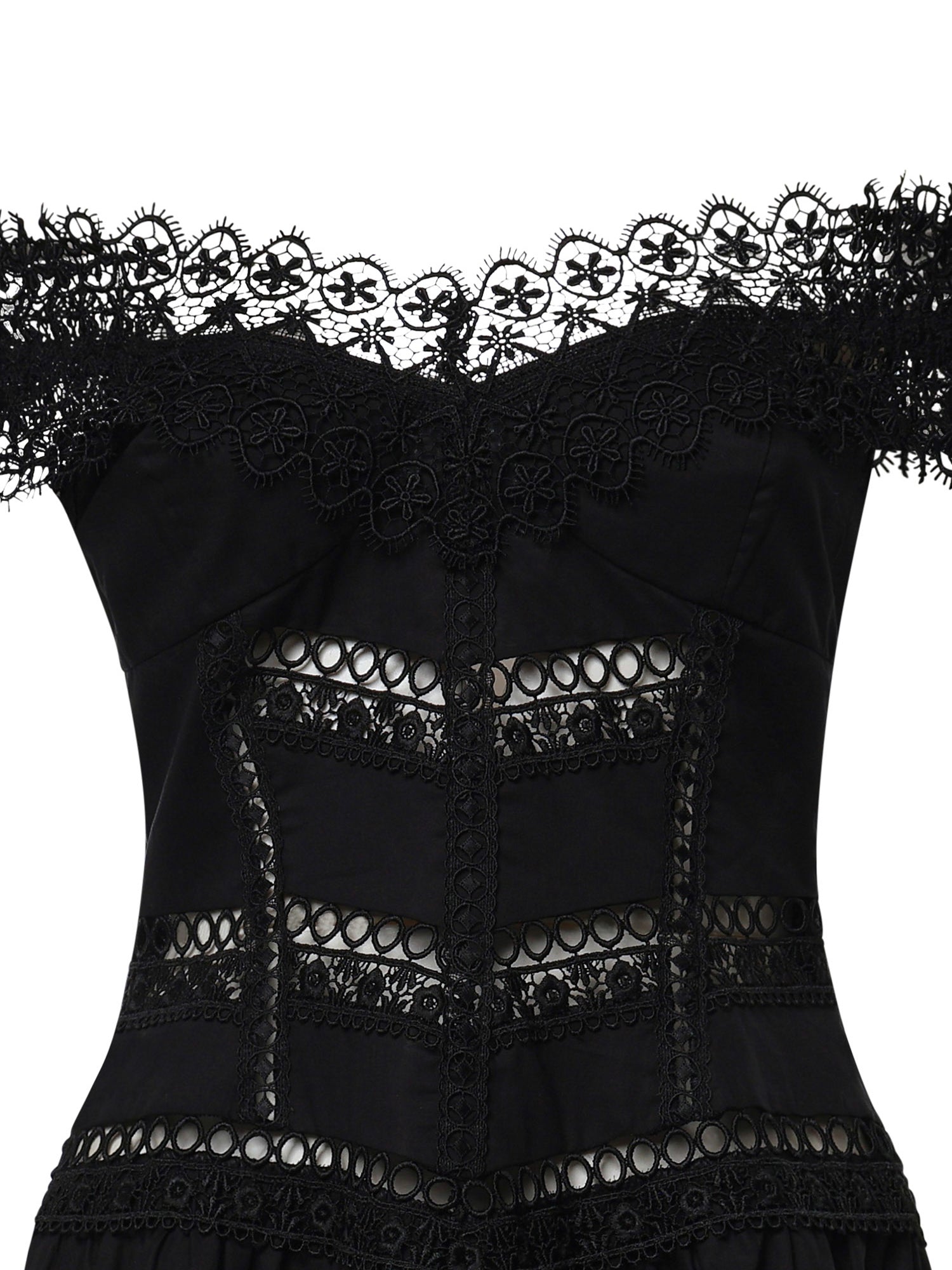 Miniabito Eliane in voile di cotone e pizzo<BR/> 261605 BLACK CHARO RUIZ 