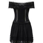 Miniabito Eliane in voile di cotone e pizzo<BR/> 261605 BLACK CHARO RUIZ 