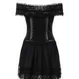 Miniabito Eliane in voile di cotone e pizzo<BR/> 261605 BLACK CHARO RUIZ 