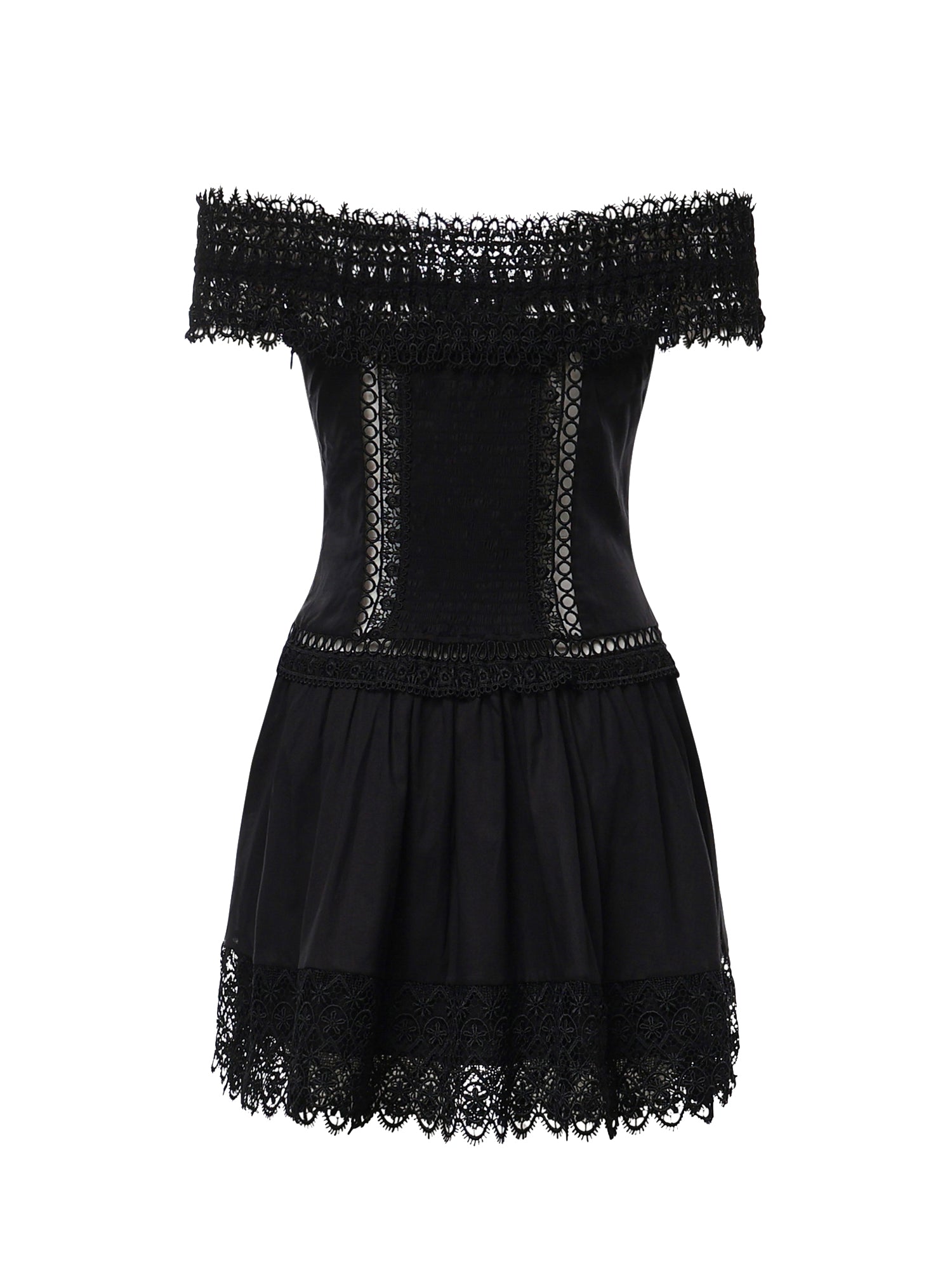 Miniabito Eliane in voile di cotone e pizzo<BR/> 261605 BLACK CHARO RUIZ 