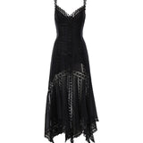 Abito midi Blossel in voile di cotone e pizzo 261621 BLACK CHARO RUIZ 