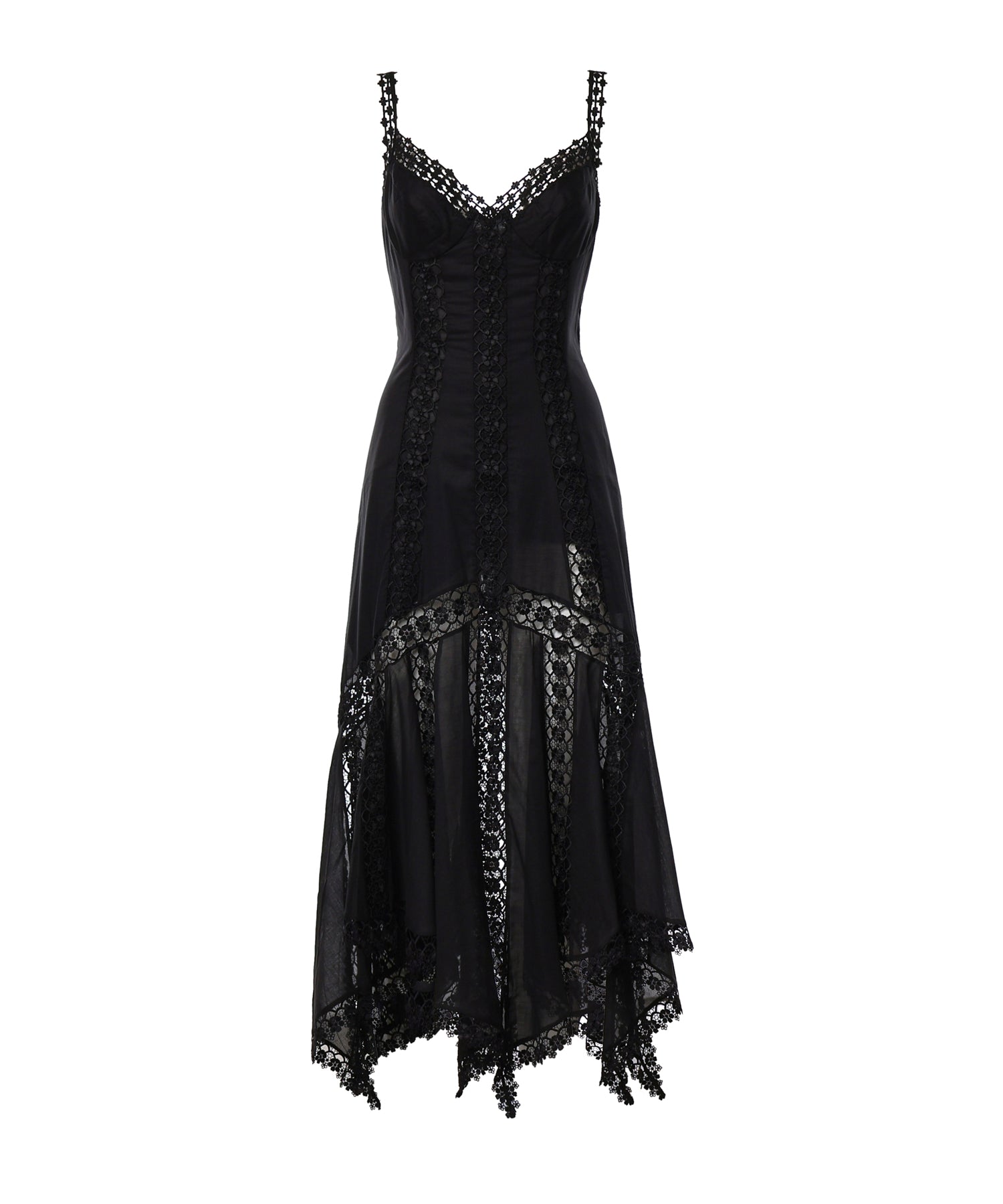 Abito midi Blossel in voile di cotone e pizzo 261621 BLACK CHARO RUIZ 