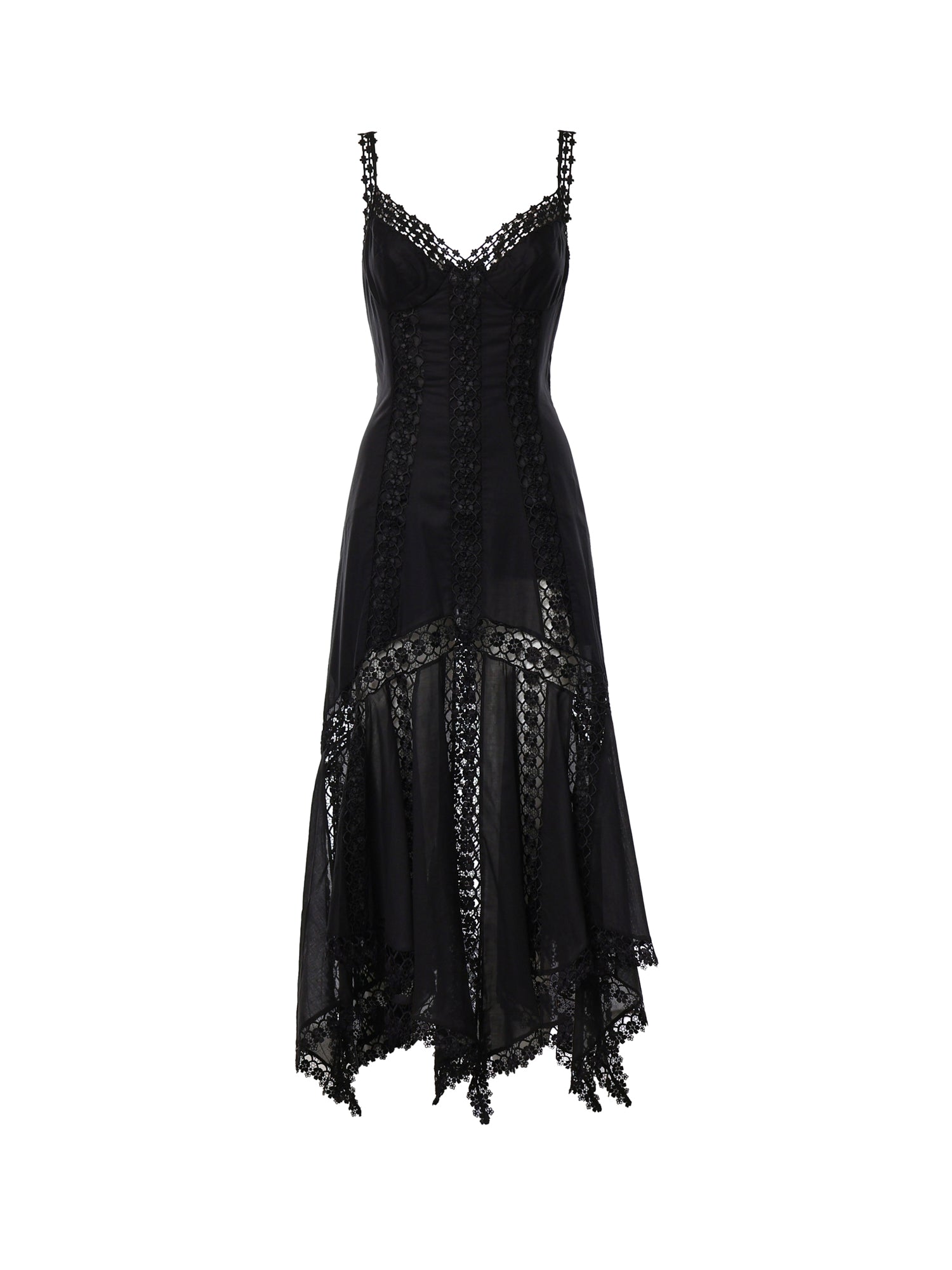 Abito midi Blossel in voile di cotone e pizzo 261621 BLACK CHARO RUIZ 
