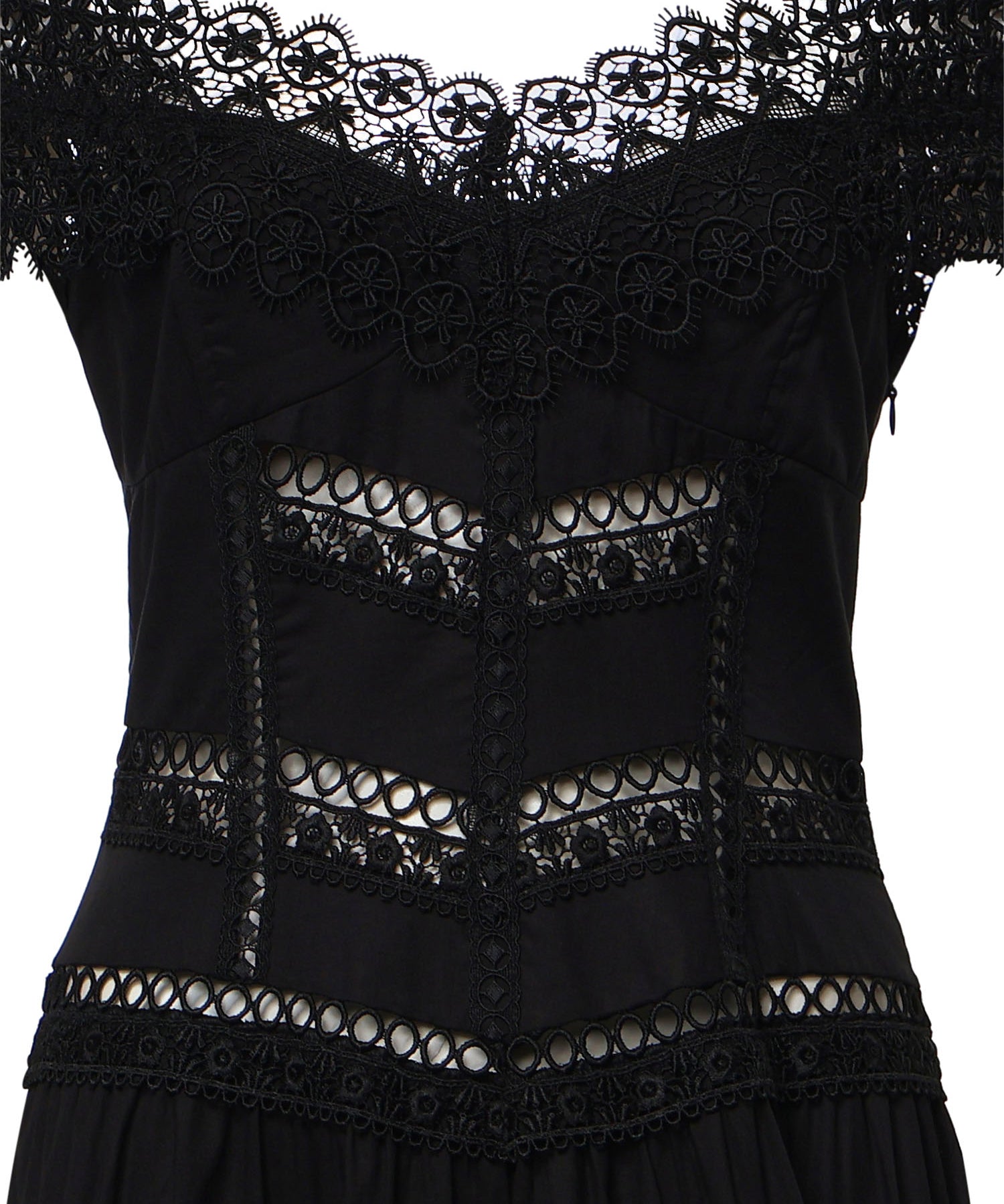 Abito midi Amaira in voile di cotone e pizzo 261623 BLACK CHARO RUIZ 