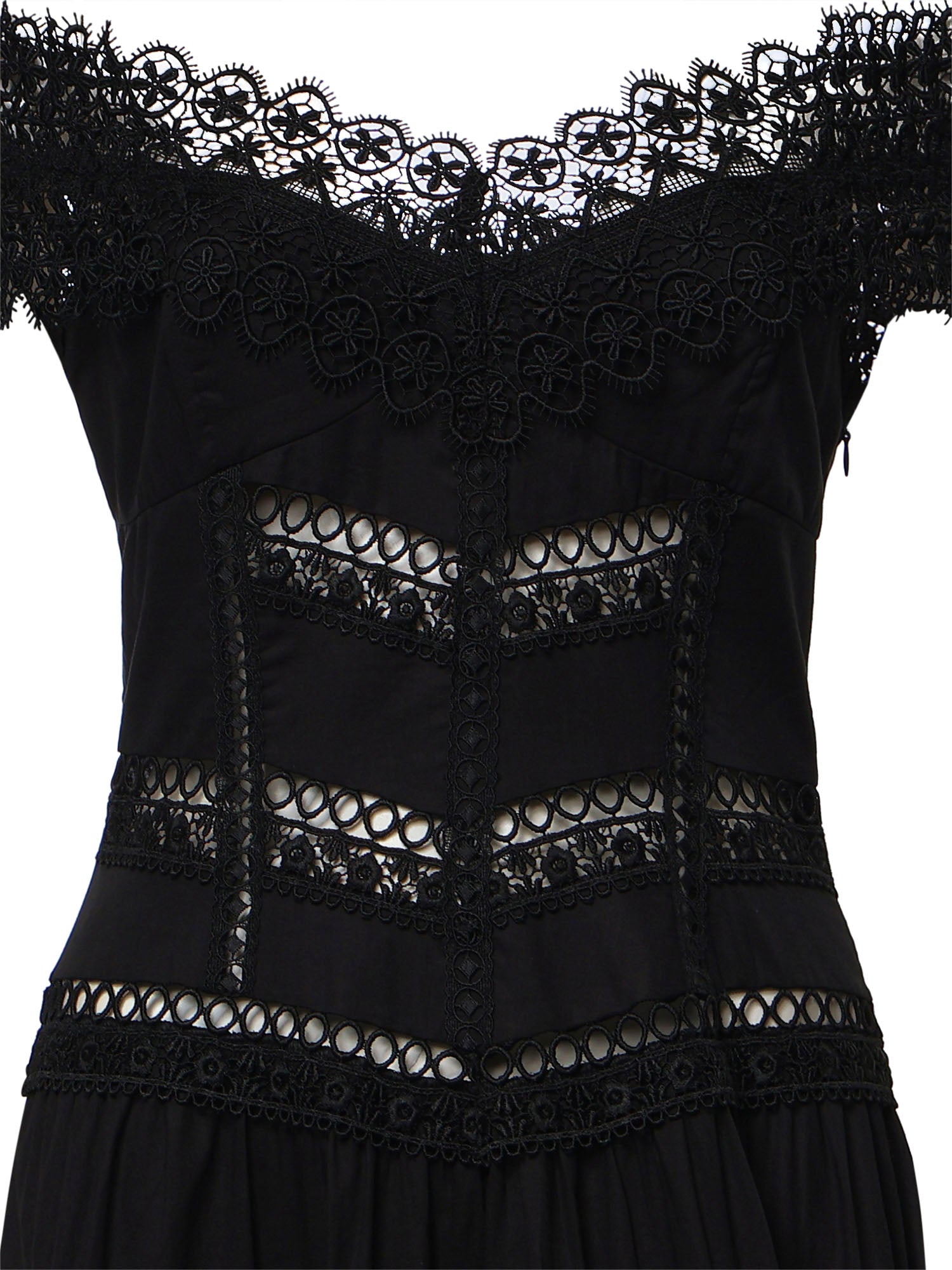 Abito midi Amaira in voile di cotone e pizzo 261623 BLACK CHARO RUIZ 