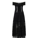 Abito midi Amaira in voile di cotone e pizzo 261623 BLACK CHARO RUIZ 
