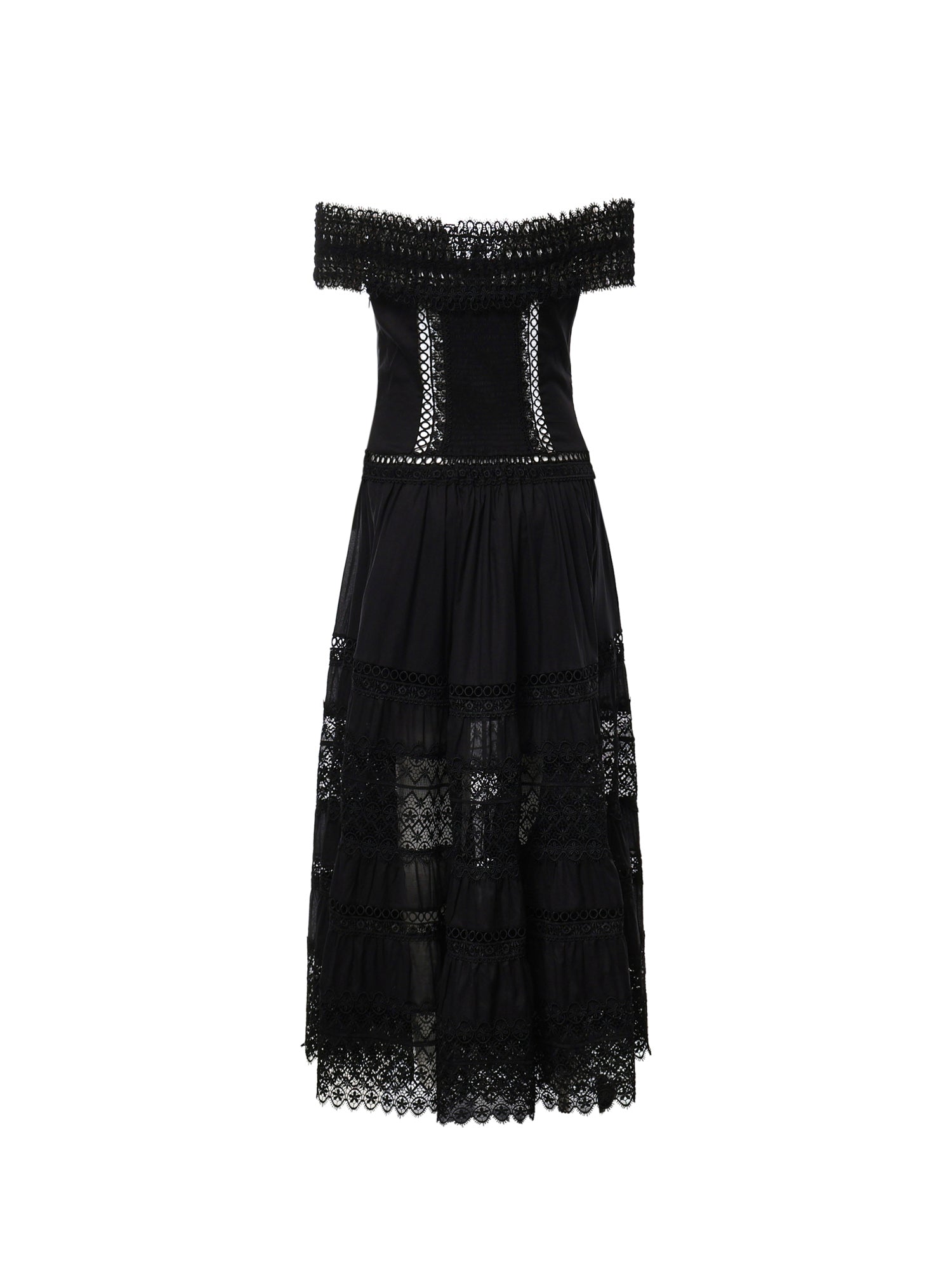 Abito midi Amaira in voile di cotone e pizzo 261623 BLACK CHARO RUIZ 