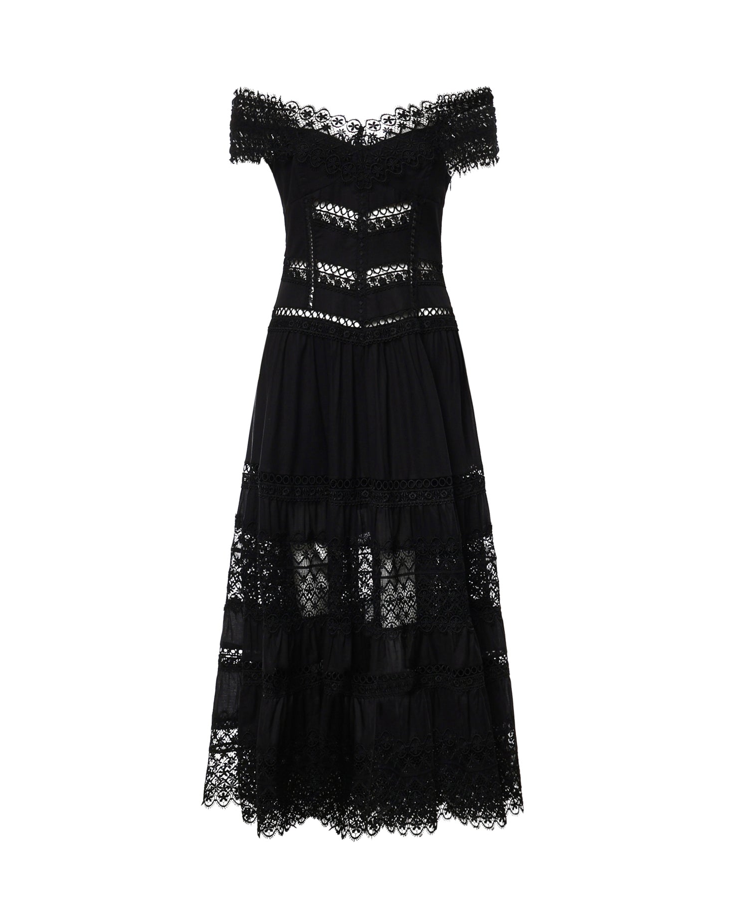 Abito midi Amaira in voile di cotone e pizzo 261623 BLACK CHARO RUIZ 