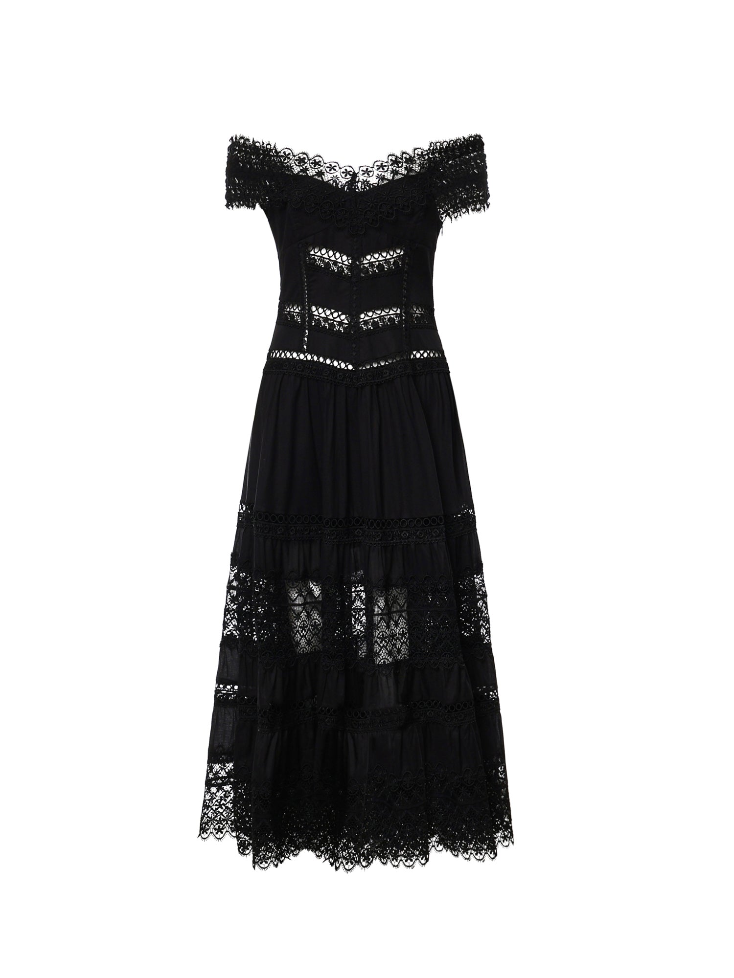 Abito midi Amaira in voile di cotone e pizzo 261623 BLACK CHARO RUIZ 