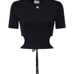 T-shirt cropped in cotone con logo 226JTS256JS0203 9999 COURREGES 