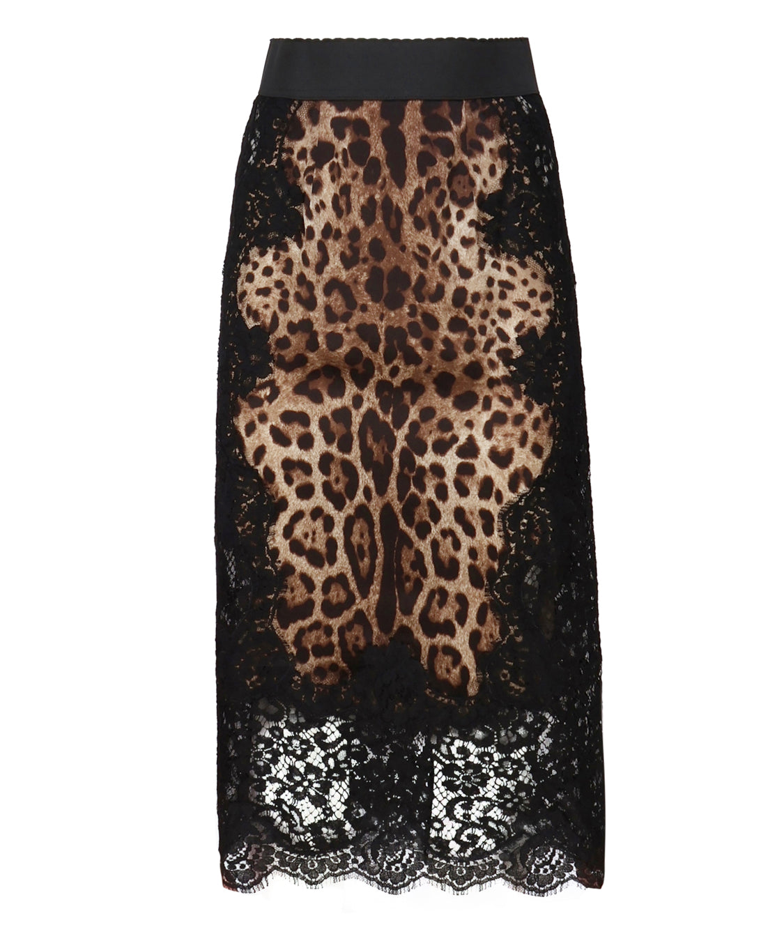 Gonna midi in raso stampa leopardo con inserti in pizzo F4BHCT FSAXYHY13M DOLCE & GABBANA 