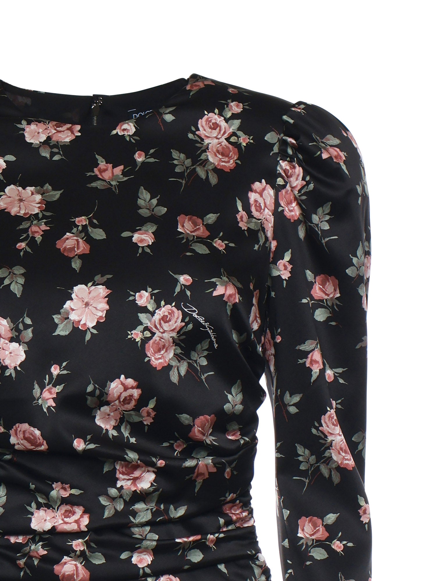 Abito drappeggiato stampa Rose vintage F60G3T FSA8HHN5XQ DOLCE & GABBANA 