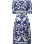 Abito midi in charmeuse stampa maiolica F6ADST HPABLHA3TN DOLCE & GABBANA 