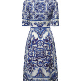 Abito midi in charmeuse stampa maiolica F6ADST HPABLHA3TN DOLCE & GABBANA 