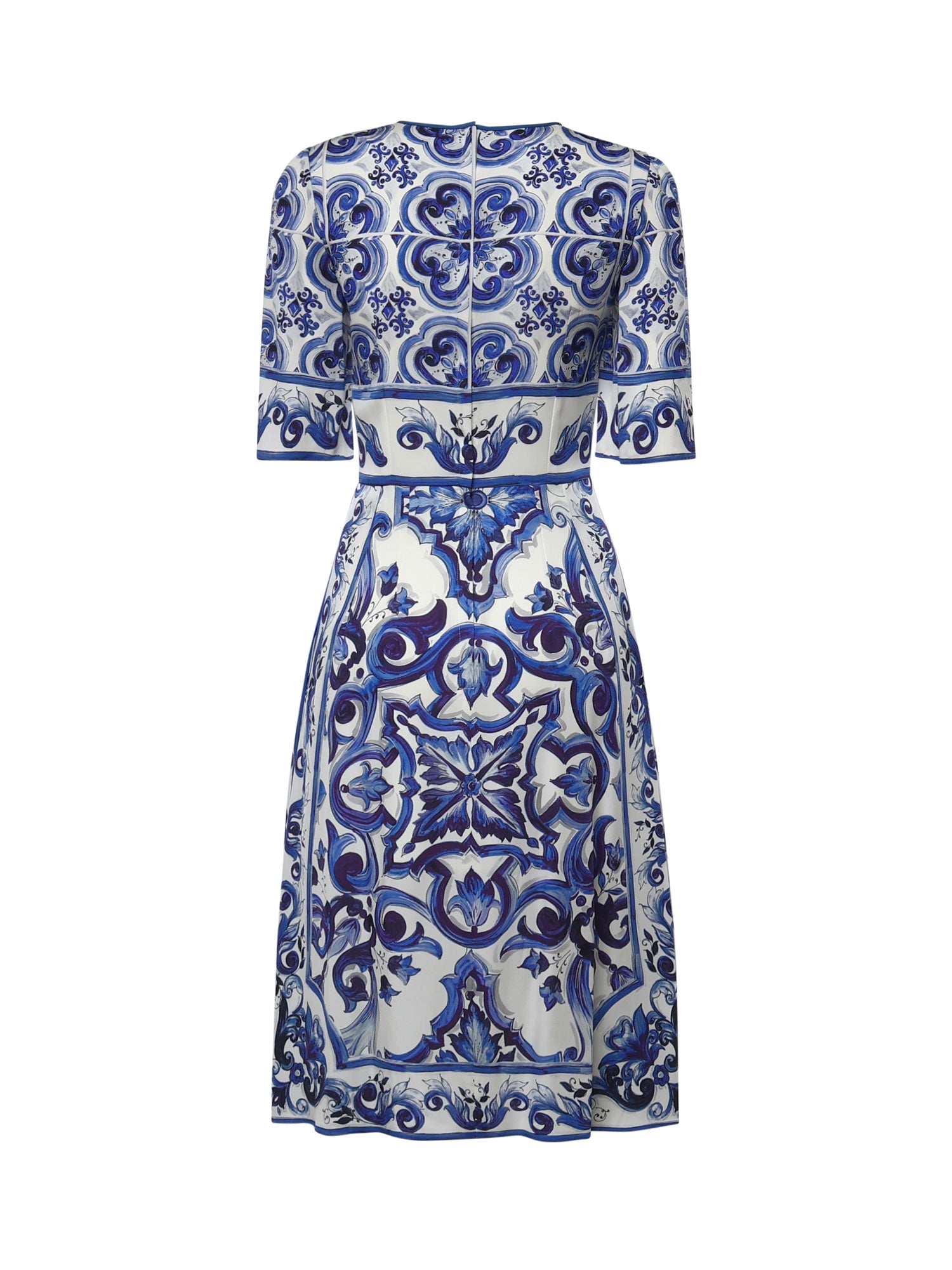 Abito midi in charmeuse stampa maiolica F6ADST HPABLHA3TN DOLCE & GABBANA 