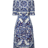 Abito midi in charmeuse stampa maiolica F6ADST HPABLHA3TN DOLCE & GABBANA 