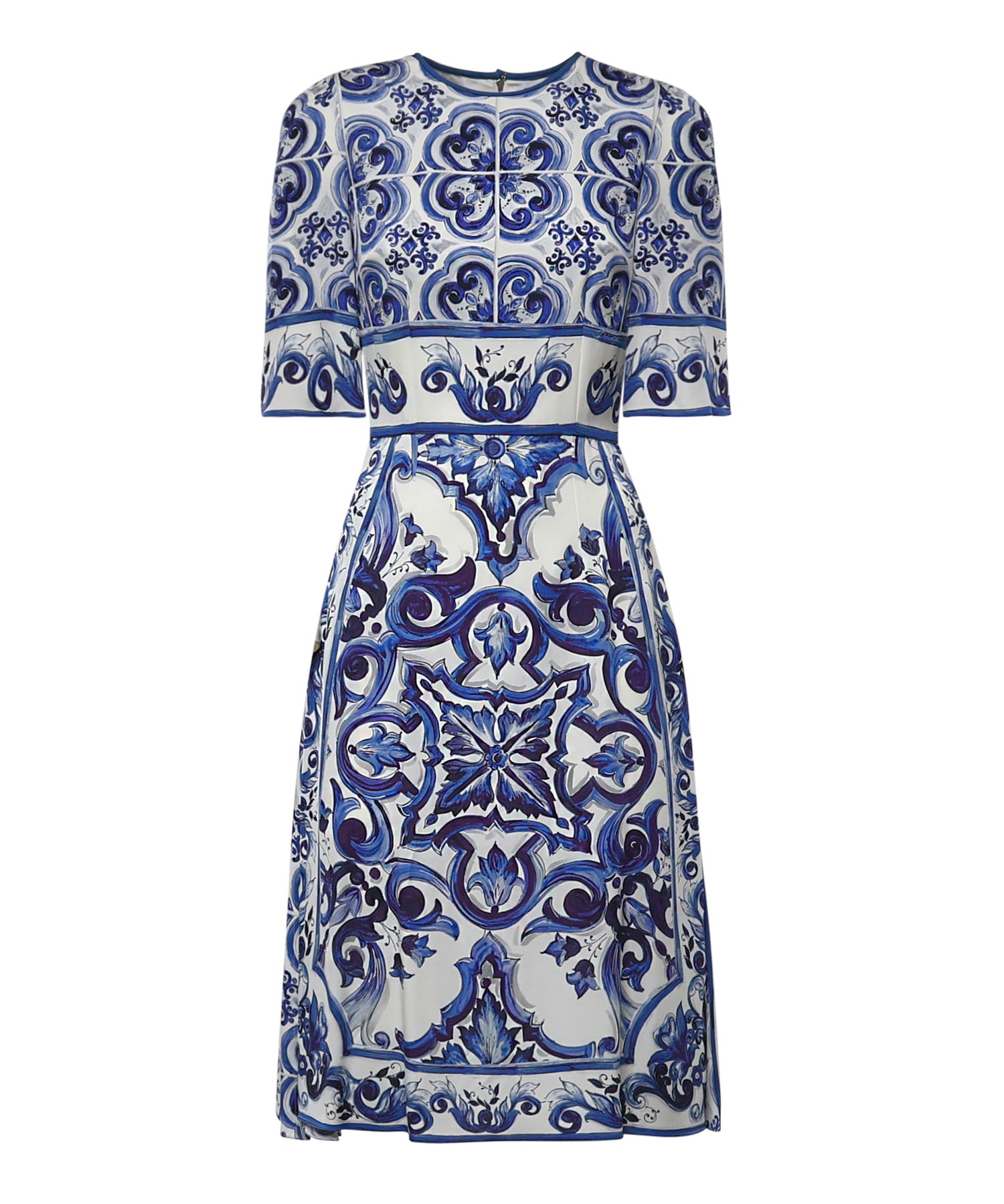 Abito midi in charmeuse stampa maiolica F6ADST HPABLHA3TN DOLCE & GABBANA 